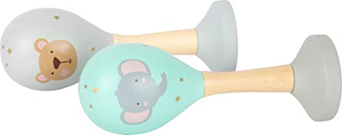 Small Foot Small Foot-11886 Sonajeros Musicales, Tonos Pastel y con diseño Infantil, para bebés y niños pequeños. Toys, Color Madera, Gris, Rosa, Azul Claro (11886)