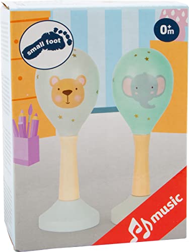 Small Foot Small Foot-11886 Sonajeros Musicales, Tonos Pastel y con diseño Infantil, para bebés y niños pequeños. Toys, Color Madera, Gris, Rosa, Azul Claro (11886)