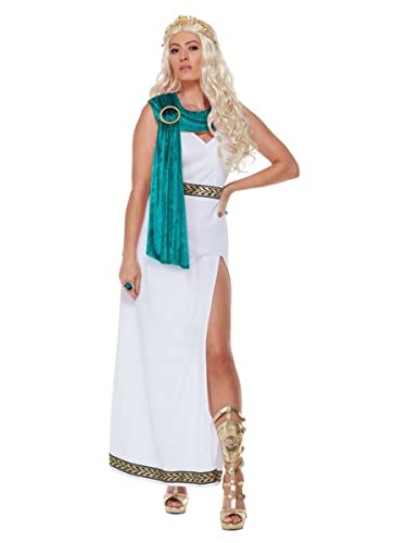 Smiffys Deluxe Roman Empire Queen Toga Costume Disfraz de reina del Imperio, color blanco, S-UK Size 08-10 (70021S)