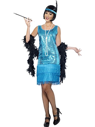 Smiffys Disfraz de Chica Joven Coqueta años 20, con Vestido Azul Cerceta, Tocado y Collar