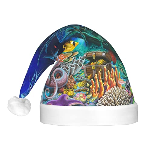 Sombreros de Navidad con luces brillantes del tesoro del océano hundido barco pescado ajuste sombrero de Santa para suministros de fiesta de vacaciones, cosplay ornamento de Navidad para adultos