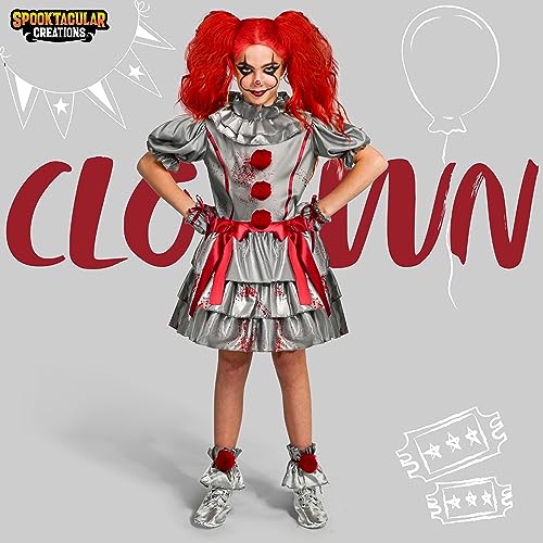 Spooktacular Creations Disfraz de Payaso, vestido de payaso malvado, disfraz de bufón de miedo para chicas Halloween Dress, juego de roles, Cosplay Party-XL