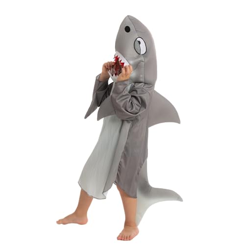 Spooktacular Creations Disfraz unisex de tiburón gris con aleta de tiburón, cola para Halloween, fiesta temática del océano (niños pequeños (3-4 años))
