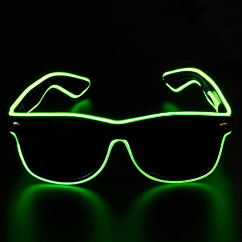 Spooktacular Creations - Gafas de sol LED de neón con luz verde con 3 modos, gafas de sol parpadeantes que brillan en la oscuridad, disfraces para niños y adultos, Halloween