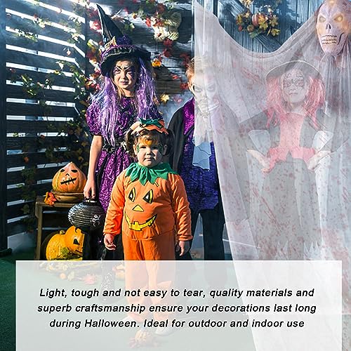 Sporgo Máscara decorativa de Halloween, cortina de fantasmas: 3,8 x 1,6 m, escalofriante, Halloween, Grim Reaper, máscara decorativa con manchas de sangre LED y detector de movimiento de sonido,