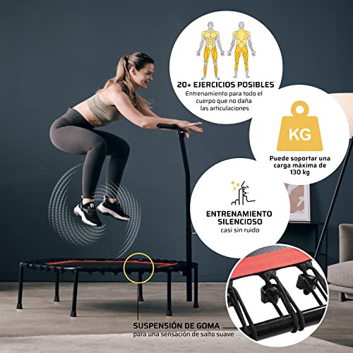 SportPlus Trampolín Fitness con Mango Regulable – Cama Elástica para Adultos – Ideal para Ejercicios en Casa - Carga Máxima de 130 Kg - Diámetro 110 cm
