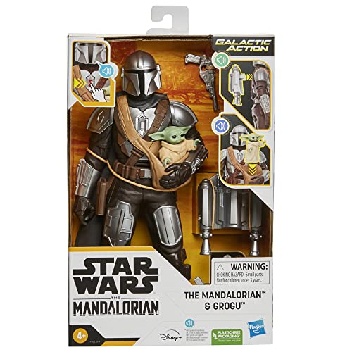 Star Wars Galactic Action The Mandalorian & Grogu, Figuras electrónicas interactivas de 30 cm, Juguetes, Partir de 4 años, Multicolor (Hasbro F51945F1)