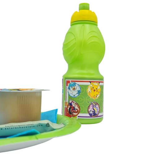 Stor - Botella de Agua Infantil de Plástico - Cierre Anti-Goteo - Capacidad para 400 Ml - Personajes de la Serie Pokemon - Color Verde