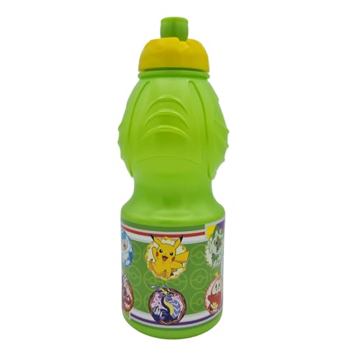 Stor - Botella de Agua Infantil de Plástico - Cierre Anti-Goteo - Capacidad para 400 Ml - Personajes de la Serie Pokemon - Color Verde
