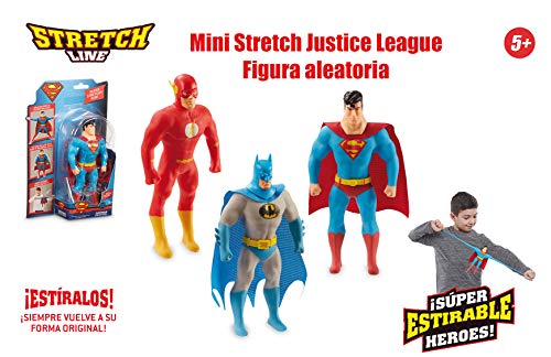 STRETCH - Stretch Line, Muñecos Mini Stretch de la Liga de la Justicia, Superman y Batman, personajes de los comics y películas de DC, dos modelos distintos en tamaño pequeño, Famosa (TRJ01700)
