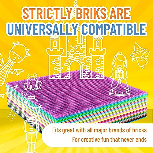 Strictly Briks - 24 Bases clásicas para Construir - para Hacer Torres, mesas y Mucho más - 100% Compatible con Todas Las Grandes Marcas - 24 Colores - 25,4 x 25,4 cm