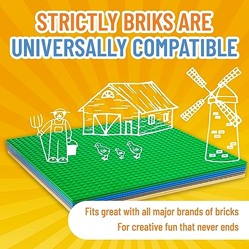 Strictly Briks - 8 Bases clásicas para Construir - para Hacer Torres, mesas y Mucho más - 100% Compatible con Todas Las Grandes Marcas - 4 Colores: Azul, Gris, Verde y Arena - 25,4 x 25,4 cm