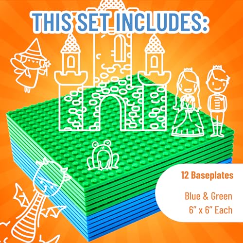 Strictly Briks - Pack de 12 Bases para Construir - Compatibles con Todas Las Grandes Marcas - 15,24 x 15,24 cm - Verde, Azul