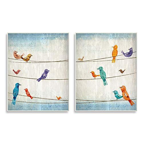 Stupell Industries Song Birds on The Line Musical Scale Detail, Designed by Kim Allen Cuadro, Placa de Pared, 2pc, Each 10 x 15