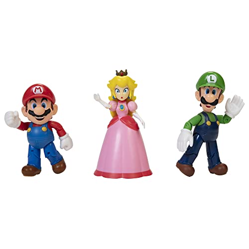 Super Mario – Diorama Multipack Reino Champiñón con 3 Figuras de 10 cm Articuladas – Las Figuras Tienen Poses Propias Clásicas del Videojuego - Juguetes para Niños 3 años