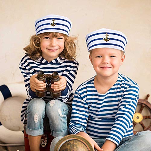 Syhood Sombrero de Marinero Gorros de Capitán Azul Yate de Marino con Blanco Sombrero de Vela para Accesorios de Disfraz Adultos Niños Mujer (Estilo Sencillo)