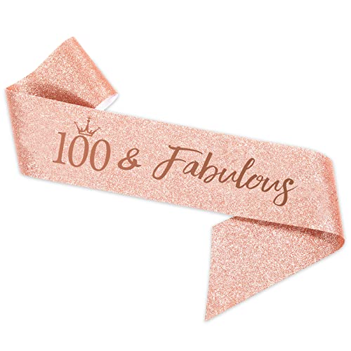 SZHUIHER Banda y tiara de cumpleaños número 100 para mujer, corona de cumpleaños de oro rosa 100 y fabulosa banda y tiara para mujer, regalos de 100 cumpleaños para suministros de fiesta de cumpleaños