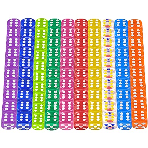 TASAHNI - Juego de cubos pequeños (100 unidades, 6 lados, 12 mm, colores translucientes, juego de dados de resistencia a la luz, para juegos de cartas y fiestas