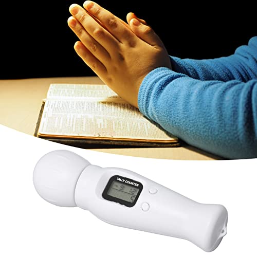 Tasbih digital con retroiluminación LED, indicador de tiempo, función de restablecimiento, plástico ABS, pantalla de 5 dígitos, contador digital de perlas para meditación (blanco)