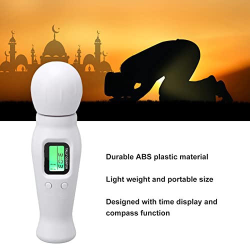 Tasbih digital con retroiluminación LED, indicador de tiempo, función de restablecimiento, plástico ABS, pantalla de 5 dígitos, contador digital de perlas para meditación (blanco)