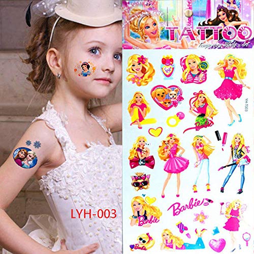 Tatuajes infantiles de princesa, tatuajes de dibujos animados, 5 hojas, juego para fiestas de cumpleaños