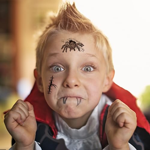 Tatuajes temporales de araña negra 3d, tatuajes de maquillaje de halloween, tatuajes de pegatinas infantiles de fiestas de punk disfrazadas (5)