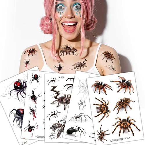 Tatuajes temporales de araña negra 3d, tatuajes de maquillaje de halloween, tatuajes de pegatinas infantiles de fiestas de punk disfrazadas (5)