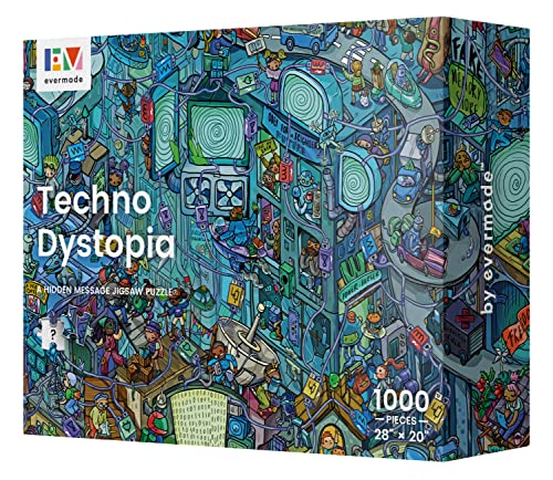 Techno Dystopia - Rompecabezas de misterio con mensaje oculto para adultos, 1000 piezas, arte enmarcado bellamente detallado de 20 x 28 pulgadas