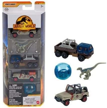 Terra Adventure Jurassic World 8 coches con vehículo Dominion Paquete de 5 escuadrón de viaje con mini figura de dinosaurio Velociraptor + Total Terrain Dino 5 unidades colección Land Sea y pegatinas