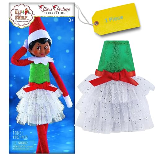 The Elf on the Shelf Claus Couture Merry Mistletoe - Juego de Ropa de Fiesta para tu Elfo Explorador, Accesorios Incluyen Vestido Blanco con corpiño Verde Brillante