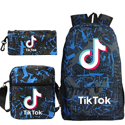 TIK Tok - Mochila de 3 piezas, incluye mochila escolar y estuche para niños y niñas, hombro, bolsa para libros escolares, bolsas para ordenador portátil, mochila para estudiantes, azul marino