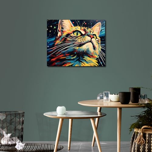 TISHIRON Pintura de gato por números para adultos principiantes, gatitos lindos kits de pintura por números sobre lienzo pintura acrílica abstracta dibujo animal pintura con pinceles pintura al óleo