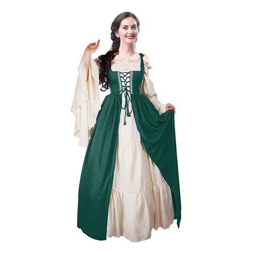 TMOYJPX Disfraz Gracioso Halloween Vestido Medieval Mujer Gótico Palacio - Disfraces Medievales Princesa Reina Bruja Vestidos de Fiesta para Mujer Tallas Grandes (Verde oscuro, M)