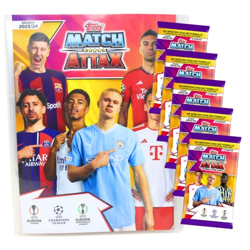 Topps Match Attax Cartas Champions League 2023-2024 – 1 carpeta + 5 cartas coleccionables Booster