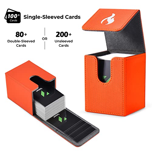 totteri Deck Box con 100 Fundas Protectoras Compatible con Trading Card, Caja Cartas Card con no PVC, Caja para Cartas, Caja Almacenamiento para Tarjetas (Fuego Naranja)