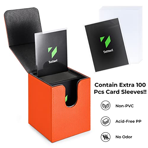 totteri Deck Box con 100 Fundas Protectoras Compatible con Trading Card, Caja Cartas Card con no PVC, Caja para Cartas, Caja Almacenamiento para Tarjetas (Fuego Naranja)