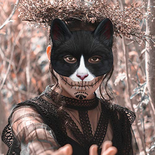 TOYANDONA Halloween Máscaras de animales de miedo de media máscara de sangre cubierta de cara de gato máscara de terror, accesorios de cosplay para casa embrujada decoración para la fiesta de