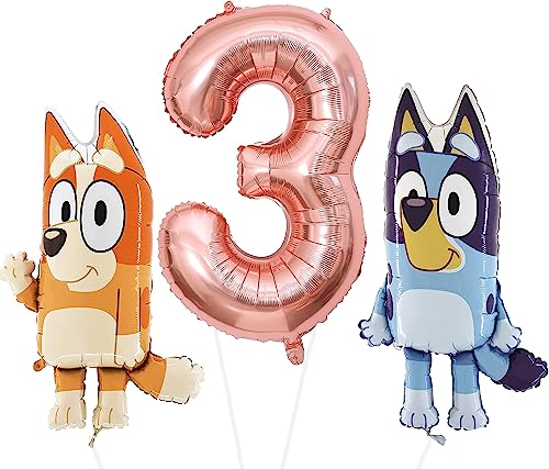 TOYLAND® Bluey & Bingo Foil Balloon Pack - 2 Globos de Personajes de 32" y 1 Globo numérico de 40" - Decoraciones para Fiestas Infantiles