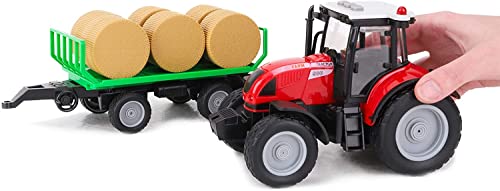 Toyland® Tractor y Remolque Rojo de 37 cm con Luces y Sonido - Juguetes agrícolas para niños (Tractor y Remolque para Balas)