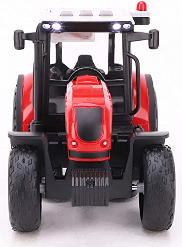 Toyland® Tractor y Remolque Rojo de 37 cm con Luces y Sonido - Juguetes agrícolas para niños (Tractor y Remolque para Balas)