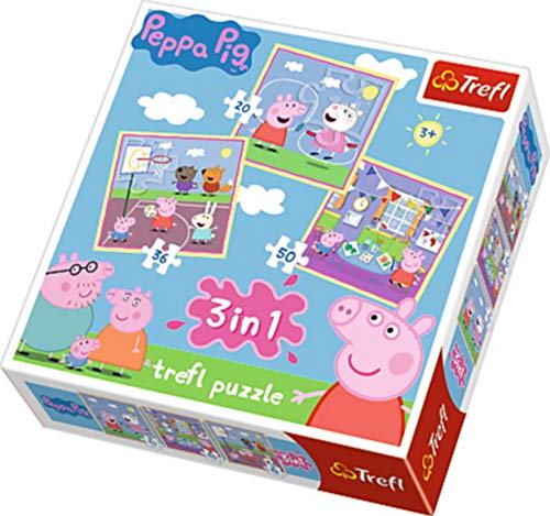 Trefl 34813 - Puzzle 3 en 1, diseño de Peppa Pig Jugando en la Escuela