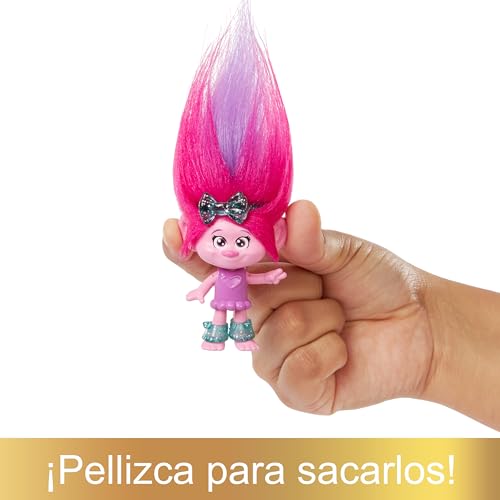 Trolls 3 Todos Juntos Hair Pops Poppy Muñeca pequeña con ropa intercambiable inspirada en la película, 3 accesorios sorpresa, juguete +3 años (Mattel HNF10)