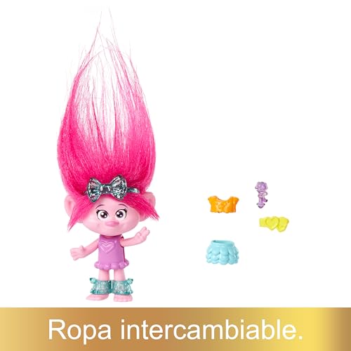 Trolls 3 Todos Juntos Hair Pops Poppy Muñeca pequeña con ropa intercambiable inspirada en la película, 3 accesorios sorpresa, juguete +3 años (Mattel HNF10)