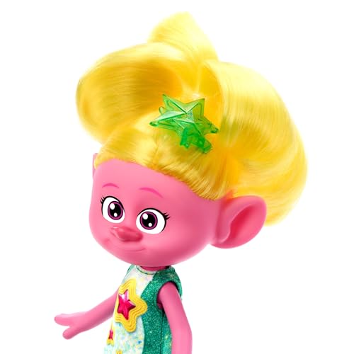 Trolls 3 Todos Juntos Muñeca Viva, creadora de tendencias, Ropa intercambiable, Pelo amarillo, accesorio para pelo inspirada en la película, juguete +3 años (Mattel HNF14)