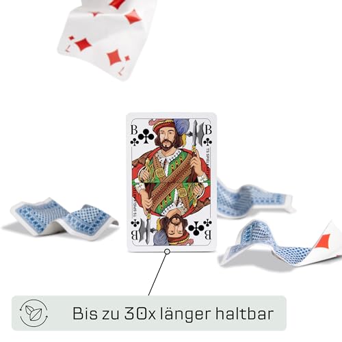 TS Spielkarten Juego de Cartas de skat de plástico 100% (plástico+), Imagen Francesa, Impermeable y Lavable, Tarjetas de Patinaje, Descuento a Elegir + Set de Caja de Metal (plástico)