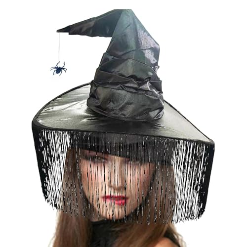 Tsuchiya Sombrero de bruja de Halloween | Sombrero misterioso con volantes para Halloween, disfraz de bruja, accesorio de disfraz para adultos para fiesta de Halloween, fiesta de disfraces, cosplay,