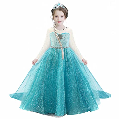 TTYAOVO Vestido de Fiesta de Cumpleaños para Niñas, Vestido de Princesa de Manga Larga para Niñas Talla（130） 5-6 Años 5 Piezas Azul 04