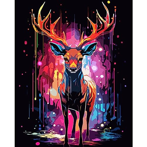 Tucocoo Pintura de ciervo graffiti por números para adultos, kits de pintura al óleo digital sobre lienzo con pinceles y pigmento acrílico, estilo de dibujos animados realista de animales, colorido