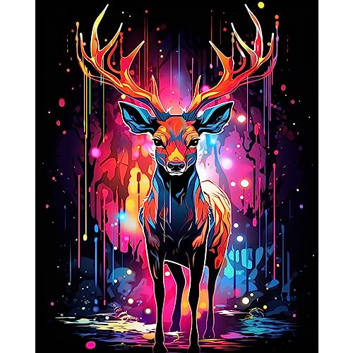 Tucocoo Pintura de ciervo graffiti por números para adultos, kits de pintura al óleo digital sobre lienzo con pinceles y pigmento acrílico, estilo de dibujos animados realista de animales, colorido