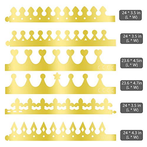 TUPARKA 24 Piezas de Papel Corona de Oro del Rey Partido de la Hoja de Oro Corona Coronas del Casquillo del Sombrero de la celebración del cumpleaños del bebé Ducha Accesorios de Fotos (6 Estilos)